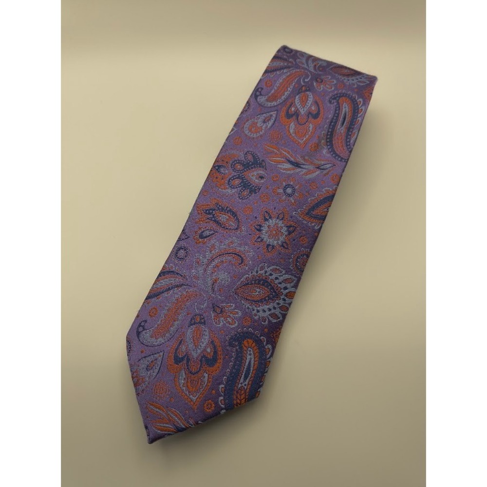Tattersall London Silk Necktie Purple‎ Orange Paisley Mens Classic